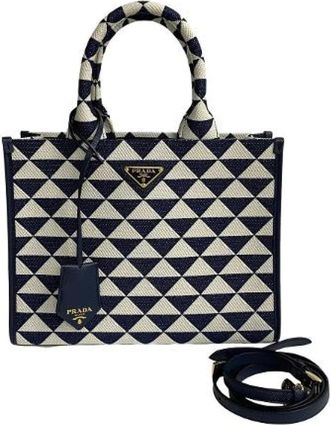 Prada Pre-owned Symbol Embroidery Fabric 2way Bag - Dames - Vintage Shopper - Blauw - ONE Size - Leer - Vintage