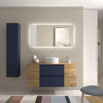Cygnus Bath Salgar - Mueble Ba&ntilde;o Bequia 120cm Y Coqueta Y Lavabo Azul / Roble 120x45x56