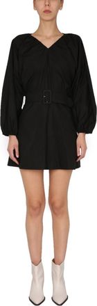 Patou Black Solid V Neck Mini Dress