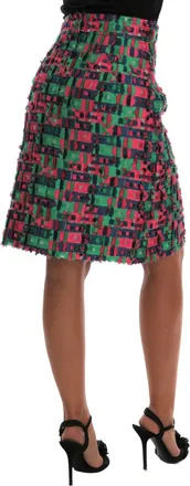 Dolce & Gabbana Pink Green Jacquard Pencil Womens Skirt