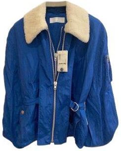 Helmut Lang Cobalt Blue Shearling Trimmed Shell Jacket Size S