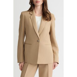 Kasper One-Button Linen Blend Peplum Blazer in Toasted Wheat at Nordstrom, Size 18
