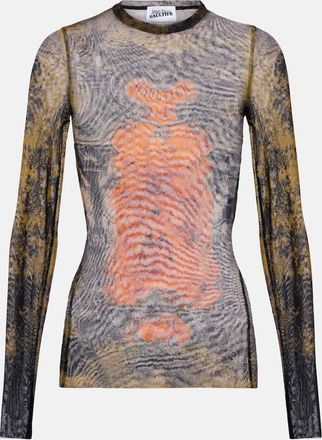 Jean Paul Gaultier Top Médallion in mesh con stampa