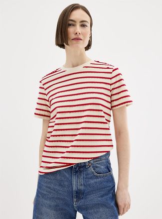 Contemporaine Womens Embossed scalloped stripes T-shirt