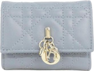 Dior Blue Light Blue Gray Leather Card Wallet (Pre-Owned)