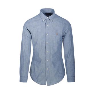 Ralph Lauren Casual Shirts, male, Blue, Size: XL Slim Fit Chambray Shirt