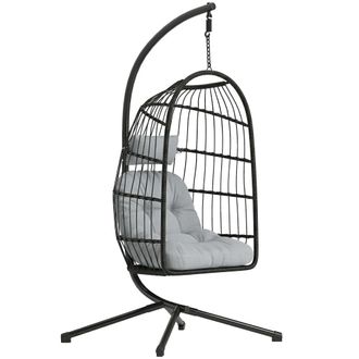 OUTSUNNY Silla colgante rat&aacute;n 101x105x196 cm gris claro