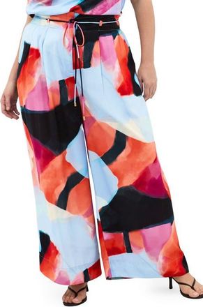 City Chic Shania Paperbag Waist Wide Leg Pants in Aspect at Nordstrom, Size Xxxs