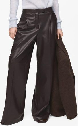 Mango Riga Faux Leather Wide Leg Pants in Chocolate at Nordstrom, Size 10