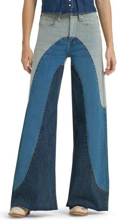 Wrangler x Lainey Wilson Groovy Raw Hem Wide Leg Jeans in Denim at Nordstrom, Size 27