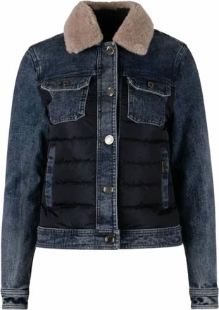 Moorer Womens Petunia Fur Hybrid Jacket In Denim