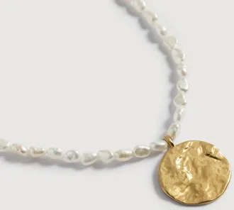 Monica Vinader Gold Capri Keshi Pearl Disc Necklace Pearl
