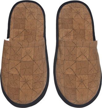 Generic Plush House Shoes Wood Grain Mens Slipper Non-Slip Womens Slippers for Hotels Travel Indoor L