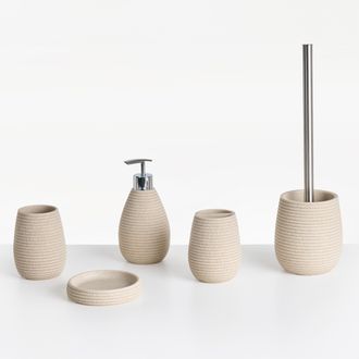 Beliani Beliani - Conjunto De Accesorios De Ba&ntilde;o Jabonera Dispensador De Jab&oacute;n Escobilla De Inodoro Vaso Soporte Para Cepillos De Dientes Beige Claro Quila