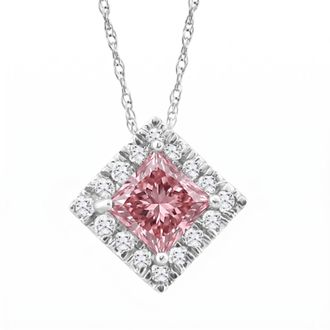 Pompeii3 Certified 1.60Ct Princess Pink Diamond Lab Grown Pendant White Gold 18 Necklace