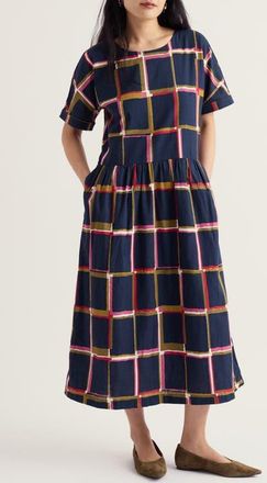 Seasalt Cornwall Brouse Windowpane Plaid Dress in Window Panes Maritime Rosa at Nordstrom, Size 12