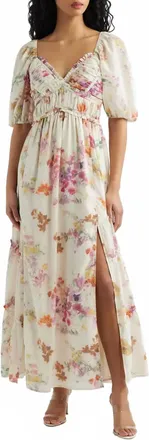 Lulus Madison Ruched Bodice Maxi Dress In Ivory Multi Floral