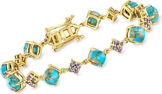 Ross-Simons Turquoise and Iolite Bracelet in 18kt Gold Over Sterling