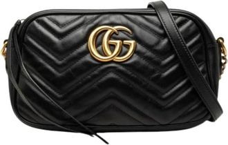 Gucci Pre-owned Quilted Leather Crossbody Bag - Dames - Vintage Schoudertas - Zwart - ONE Size - Leer - Vintage