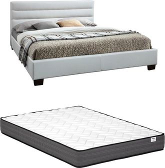 Vente-Unique Cama 180 x 200 cm - Imitaci&oacute;n - blanco + Colch&oacute;n - FAUSTIN