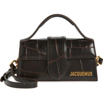Jacquemus Le Bambino Croc-Embossed Leather Shoulder Bag in Dark Brown 880 at Nordstrom