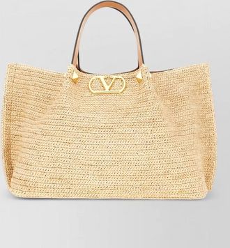 Valentino Garavani rafia tote bag vlogo small structured