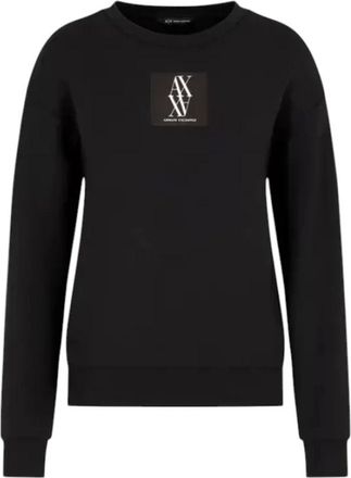 A|X Armani Exchange Sweatshirts, female, Black, Size: L Crewneck Sweatshirt with Monogram Patch