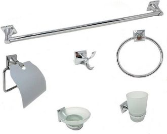 Trade Shop Trade Shop - Set Bagno 6 Accessori Acciaio Vetro Portasaponetta Rotolo Spazzolini Asciugamano