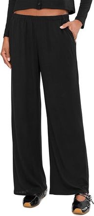 Barefoot Dreams Pointelle Rib Pants with Scallop Trim Womens Clothing Black : MD, Elastane/Polyester