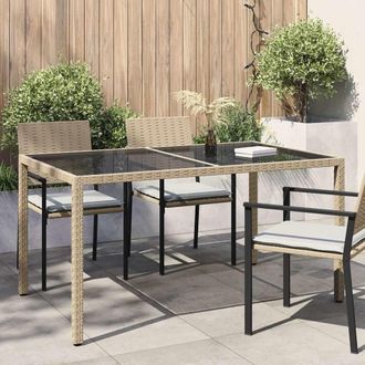 vidaXL Vidaxl - Mesa Jard&iacute;n Vidrio Templado Rat&aacute;n Sint&eacute;tico 150x90x75 Cm Beige