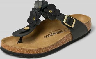 Birkenstock Zehentrenner aus echtem Leder Modell GIZEH FLOWER EMBELLISHMEN in Black, Gr&ouml;&szlig;e 36