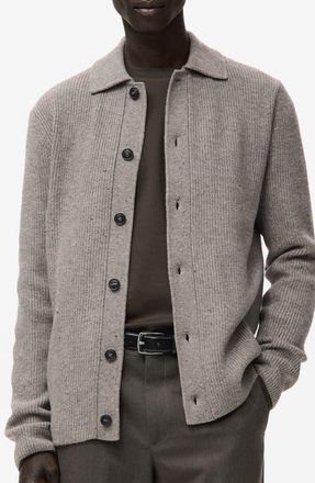 Mango Rib Collar Cardigan in Medium Brown Grey at Nordstrom, Size Small