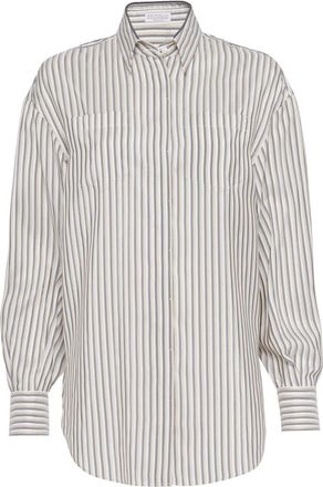 Brunello Cucinelli stripe-print silk shirt - women - Silk - L - White