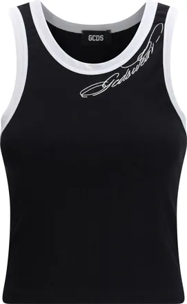 GCDS Cursive Script Cropped Tank Top - Black