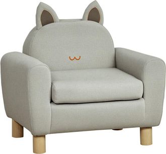 HOMCOM Sill&oacute;n Infantil Mini Sof&aacute; Para Ni&ntilde;os De +3 A&ntilde;os Con Asiento Acolchado Reposabrazos Bolsillo De Almacenamiento Estructura De Madera 61x42x53 Cm - Homco