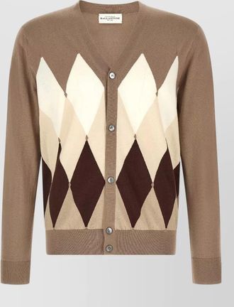Ballantyne cashmere cotton argyle v-neck cardigan