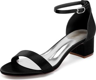 Generic Satin Bridal Shoes Womens Ankle Strap Low Block Heels Wedding Dress Shoe Formal Evening Prom Party Shoes 4.5Cm,Black,10 UK