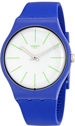 Swatch Bluesounds White Dial Blue Silicone Mens Watch SUON127
