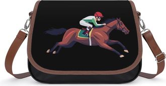 Generic Horse Racing Sports Game Crossbody Bag Womens Handbag PU Message Bags Shoulder Purse with Adjustable Strap