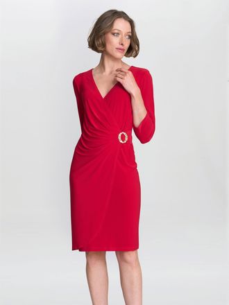 Gina Bacconi Womens Tilda Jersey Dress With Embellished Buckle - Red - Size 20 UK