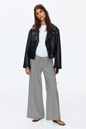 H&M Mama Textured Drawstring Trousers in Black/checked at Nordstrom, Size Xx-Large
