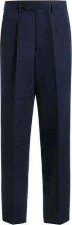 Bally Suit Trousers, male, Blue, L, Blue Pleated Trousers with Logo Patch