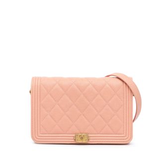 Chanel Pre-owned Womens Boy Crossbody Bag Quilted Lambskin - Peach Leather - One Size