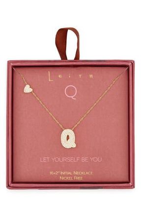 Leith Cubic Zirconia Heart & Bubble Initial Pendant Necklace in Q- Clear- Gold at Nordstrom Rack