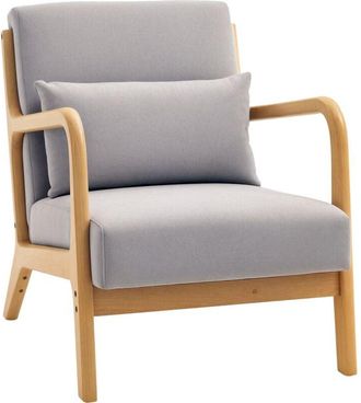 HOMCOM Homcom - Butaca De Sal&oacute;n Butaca N&oacute;rdica Sill&oacute;n De Sal&oacute;n Con Reposabrazos Coj&iacute;n Y Marco De Madera De Caucho Para Dormitorio Carga 120 Kg 61x78x76 Cm Gr