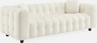 Sweeek Sof&aacute; De 3 Plazas, Tapizado En Tela Borreguito Texturizada, Leon, Crema, 99x229x71 Cm