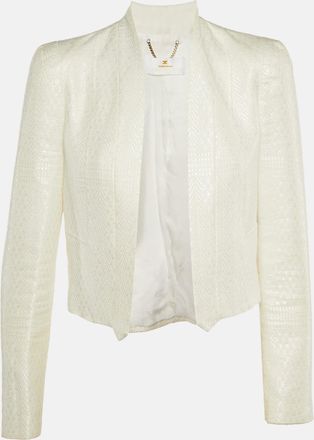 Elisabetta Franchi White Textured Patterned Cotton Open Blazer