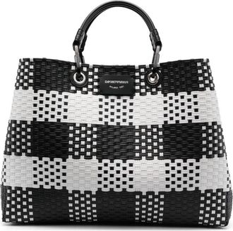 Emporio Armani check-pattern woven tote bag - women - Polyester/Polyethylene/Polyurethane - OS - Black