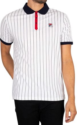 Fila Mens Classic Vintage Stripped Polo Shirt, White/Red/Peacoat, XXL