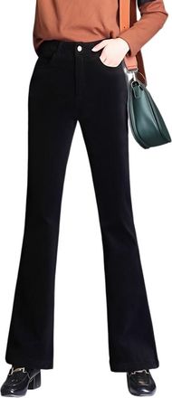 Dissa Womens Flared Trousers Black High-Waisted Plus Size Trousers Work Business Office Corduroy Spring and Autumn Thick Ladies Trousers,UK 12,P1028